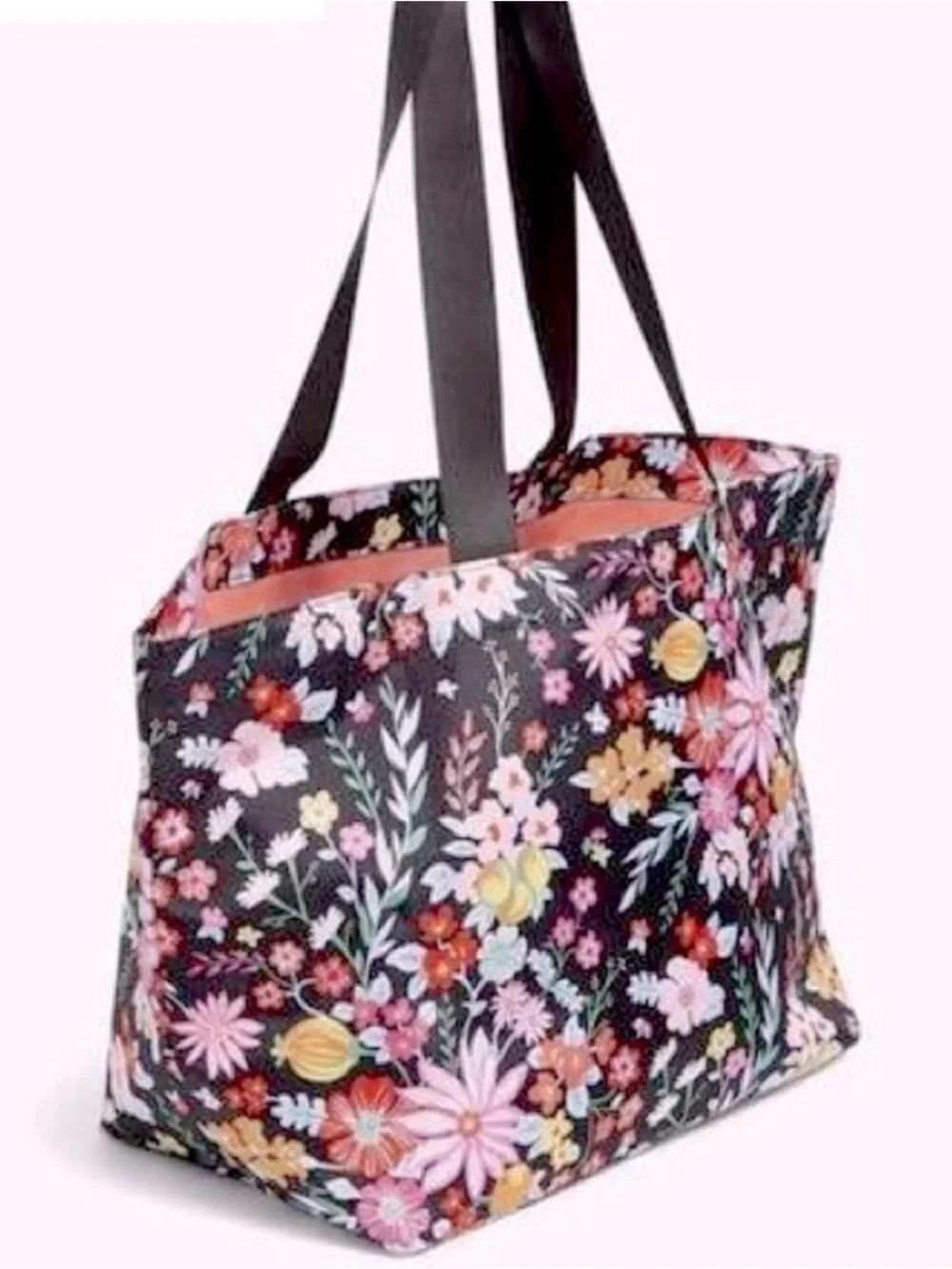 Vera Bradley LIGHTEN Up Black Tangerine Twist Floral Double Handle XL Tote Bag